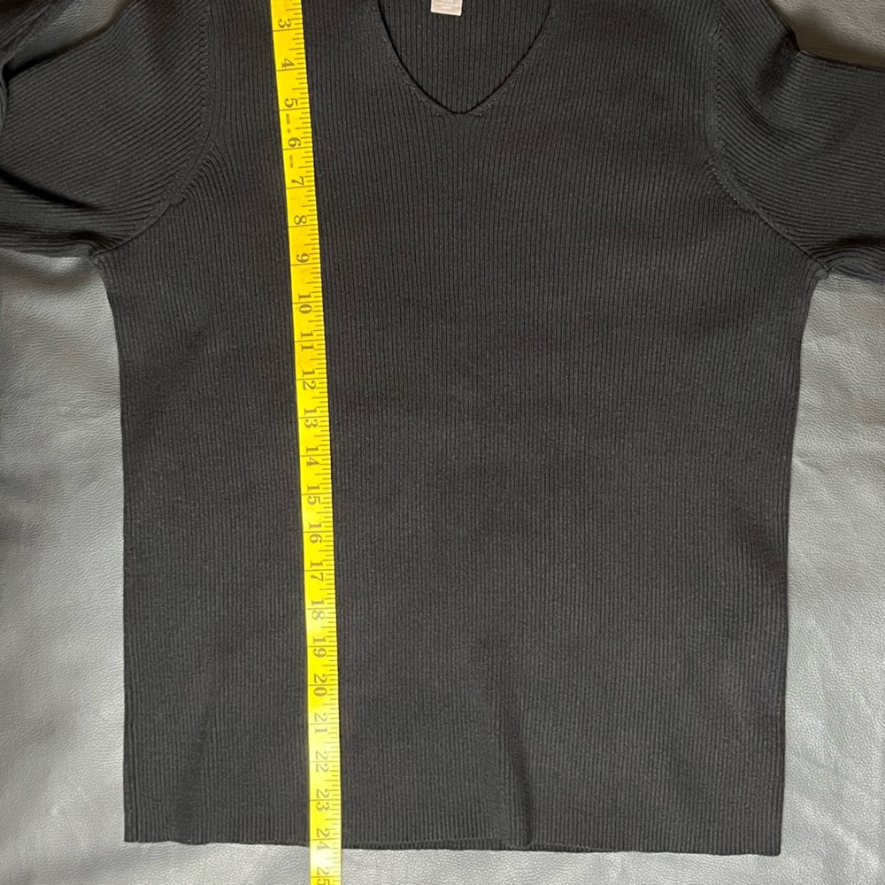 CHICO'S Black Ribbed Mock Neck Keyhole Sweater Size 1 (M) Long Sleeve Stretchy - Picture 7 of 13